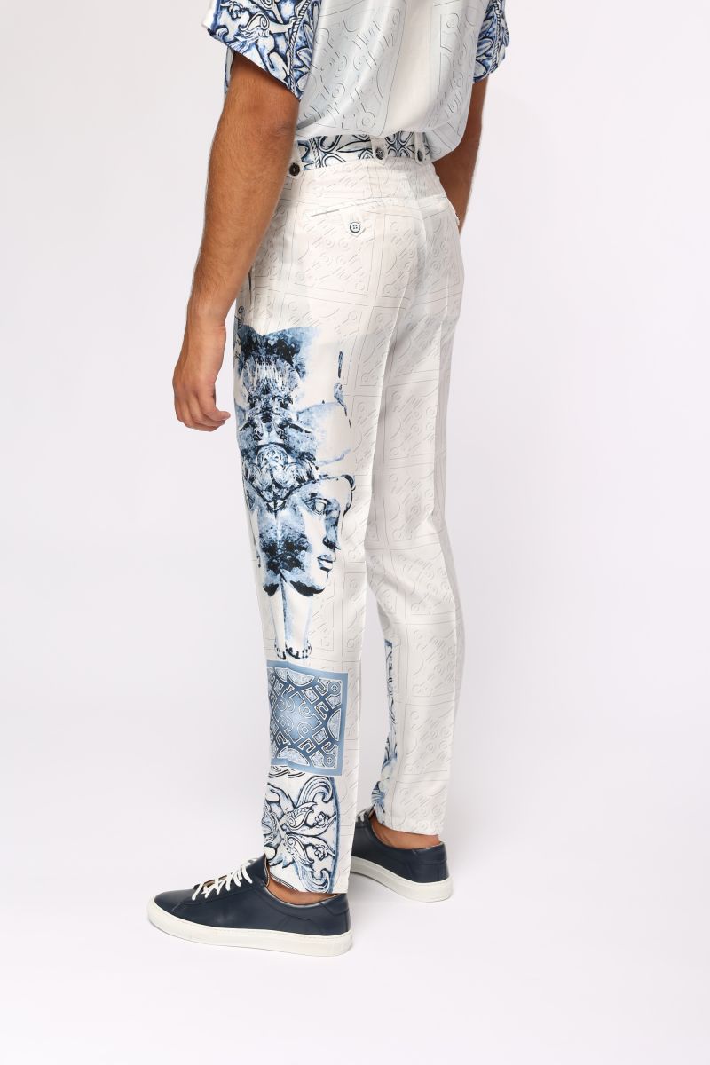 Мъжки ексклузивен бяло-син панталон с принт