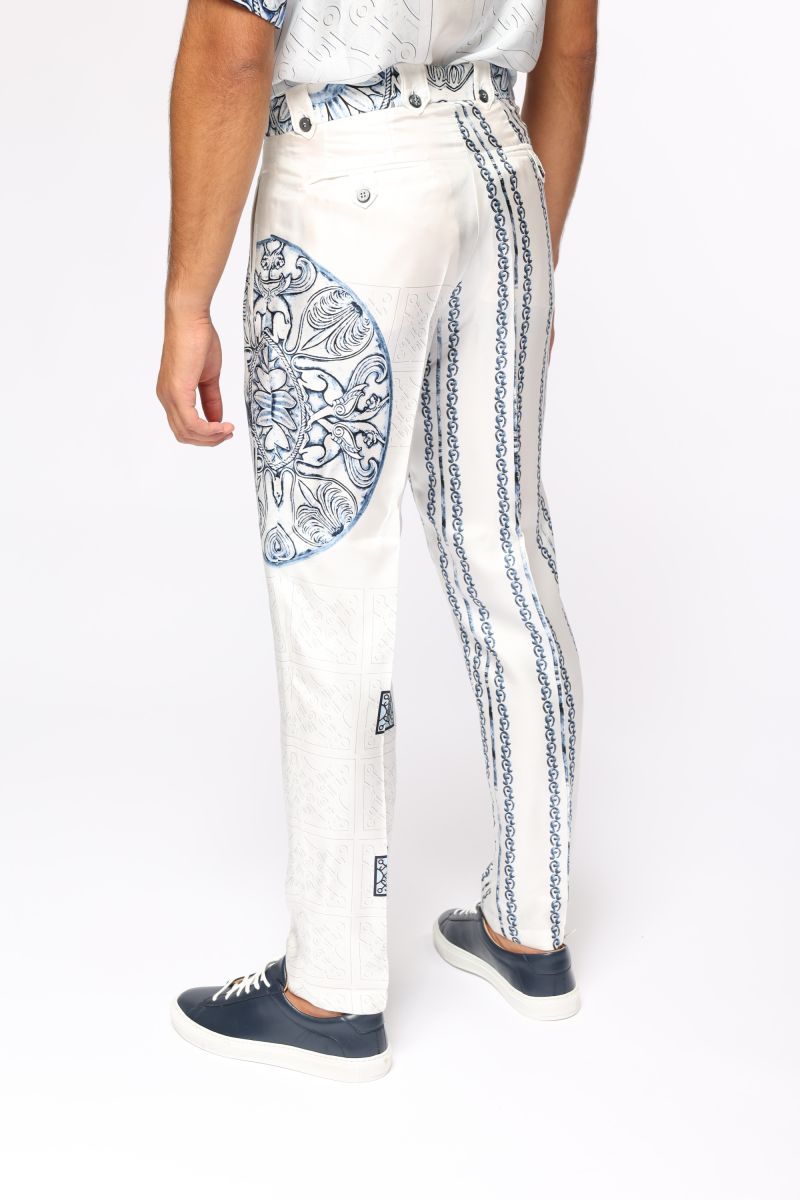 бяло син копринен панталон