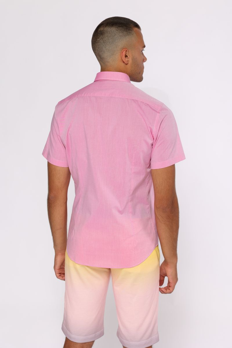 Мъжка памучeна розова риза с къс ръкав