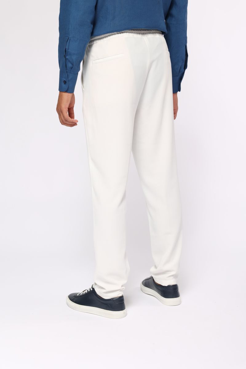 Mъжки елегантен бял панталон с ластик и връзки