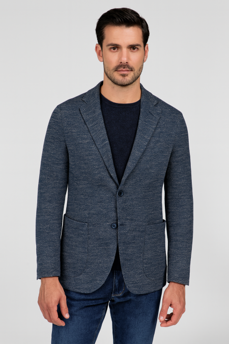 Мъжко трикотажно бизнес сако в деним цвят