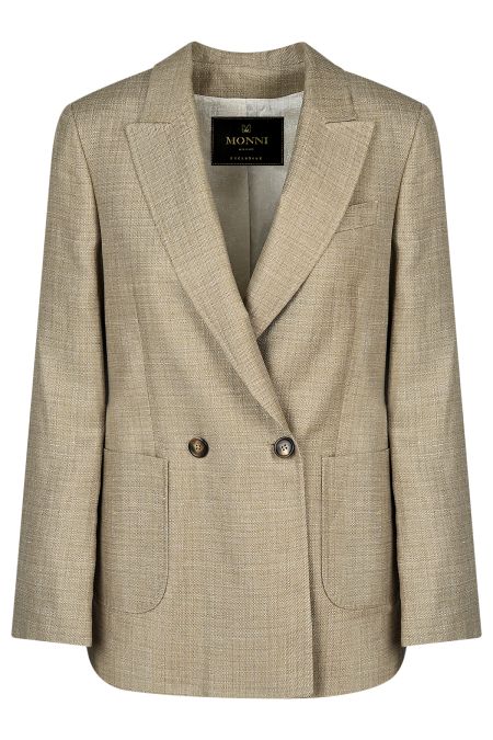 Двуредно елегантно сако от лен и вълна в цвят бежово с външни джобове