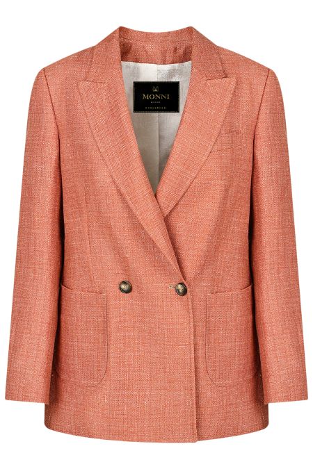 Двуредно елегантно сако от лен и вълна в цвят корал с външни джобове