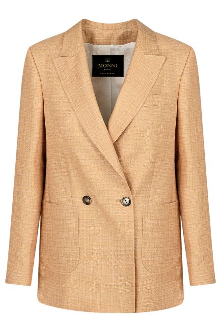 Двуредно елегантно сако от лен и вълна в цвят peach с външни джобове