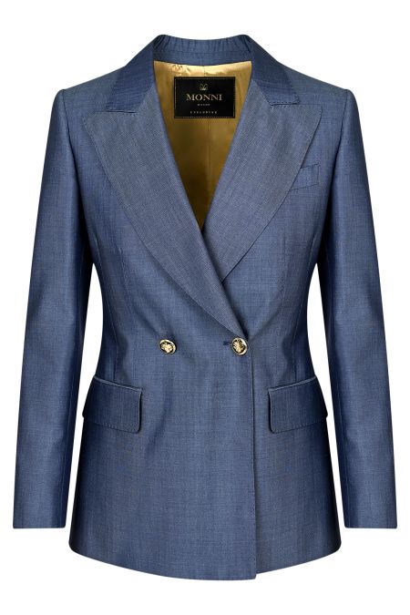 Елегантен дамски костюм в структурен вълнен плат в тъмносин цвят