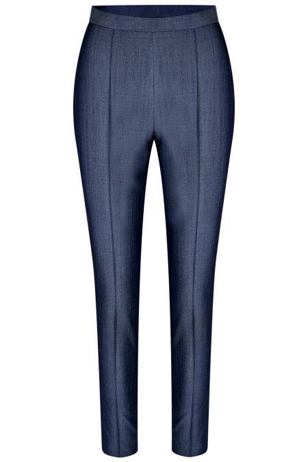 Тъмносин дамски костюм в структурен вълнен плат