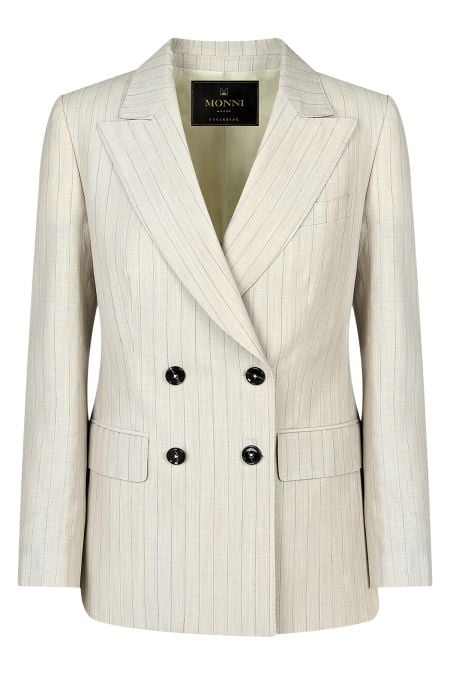 Двуреден дамски костюм в цвят екрю от лен и памук