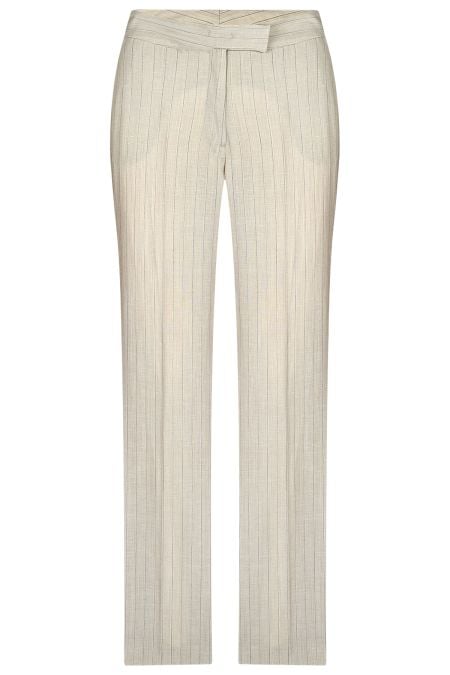 Елегантен дамски костюм в цвят екрю от лен и памук