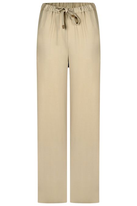 Лежерен летен дамски панталон с връзки в цвят бежoво 