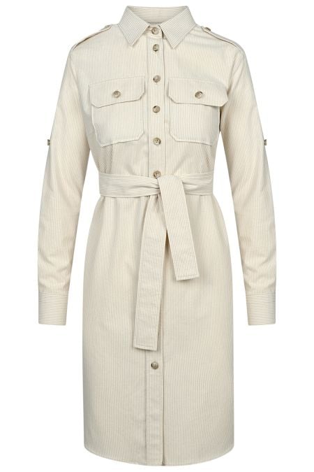 Дамска дълга риза рокля тип Сафари от памук в цвят екрю