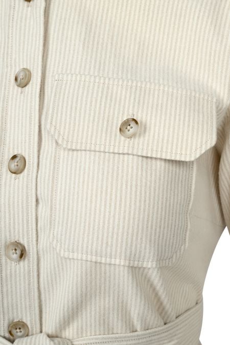 Дълга риза рокля тип Сафари от памук в цвят екрю