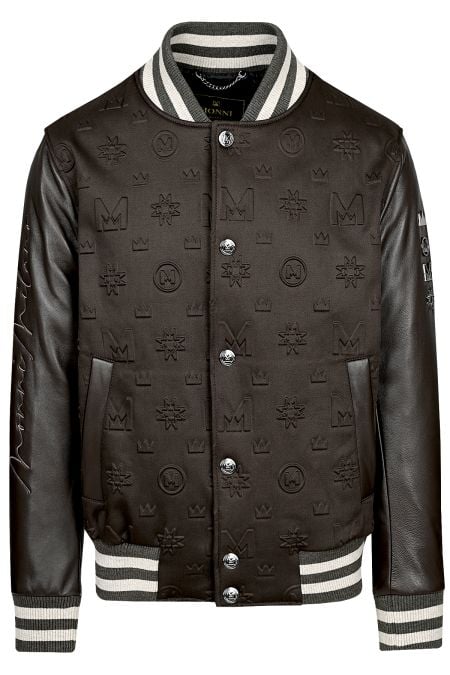 Луксозно мъжко яке бомбър със силиконови щампи в кафяв цвят