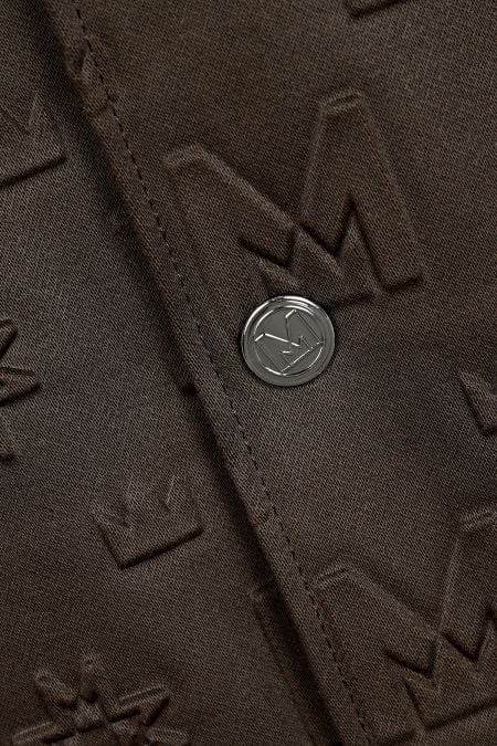 Кожено мъжко яке бомбър със силиконови щампи в кафяв цвят