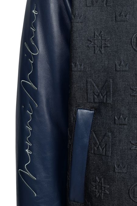 Мъжко яке бомбър със силиконови щампи в тъмносин цвят