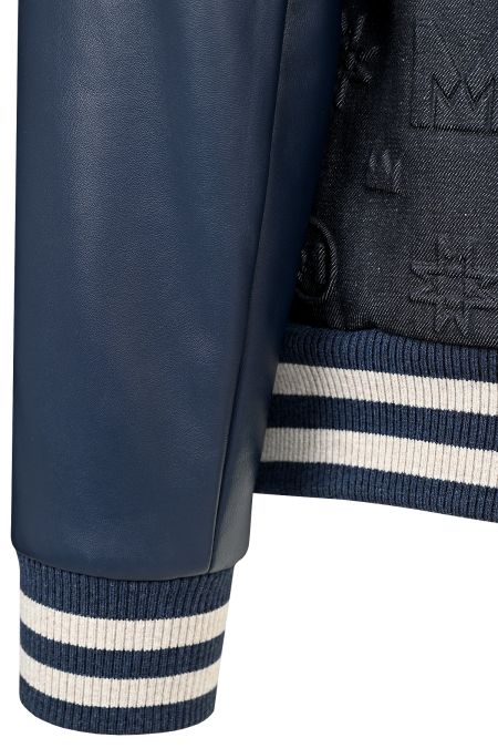 Стилно мъжко яке бомбър със силиконови щампи в тъмносин цвят