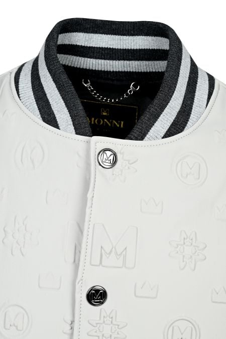 Яке бомбър в бяло със силиконови щампи и елементи в черно