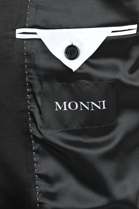 Сив костюм от вълна с контрастен шал-ревер от сатен в черно