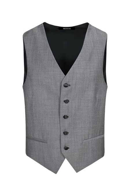 Вълнен костюм в сиво с контрастен шал-ревер от сатен в черно