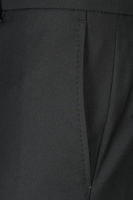 Мъжки елегантен костюм от вълна в сиво с контрастен шал-ревер от сатен в черно