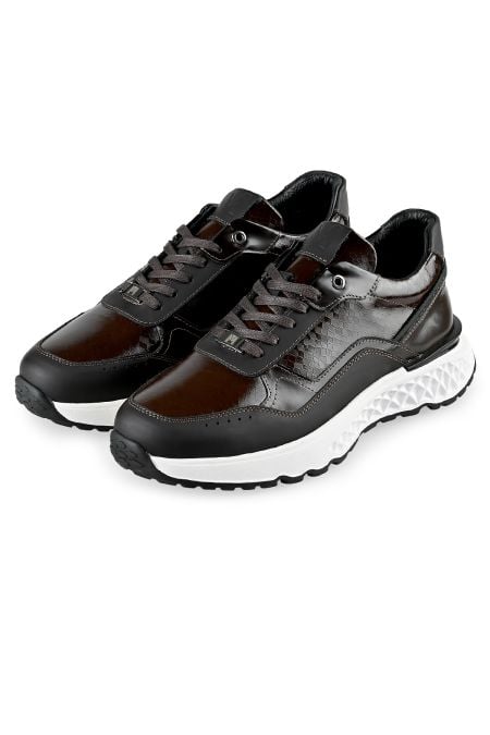 Мъжки луксозни спортни обувки в кафяво лак ефект
