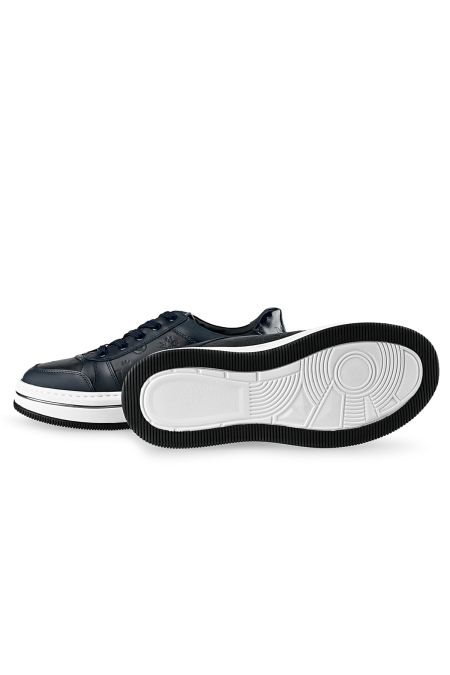 Мъжки спортни обувки брандирани с щампи в тъмносин цвят