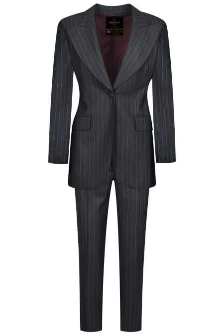 Елегантен дамски костюм от 100% мерино италианска вълна в черно с деликатно рае