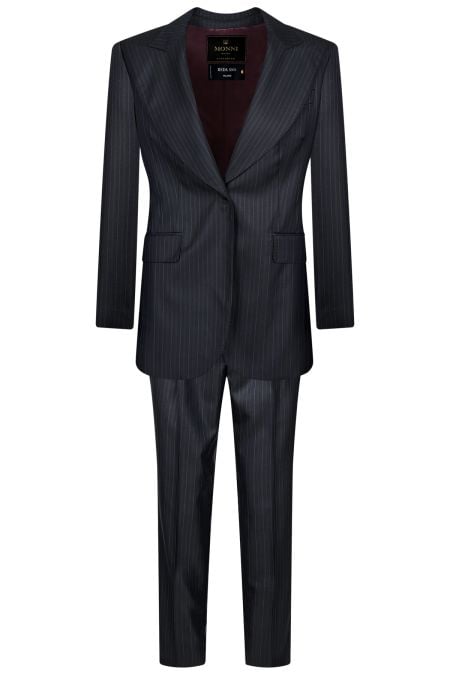 Елегантен дамски костюм от фина вълна в лилаво рае за официални поводи