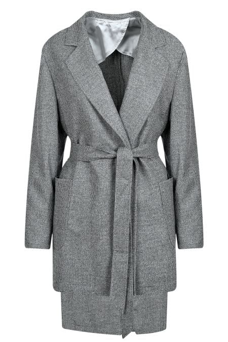 Дамски елегантен костюм от 100% вълна с къса вталена пола в сив пепит 