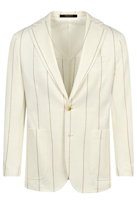 Луксозен втален костюм в екрю с райе с лен и памук