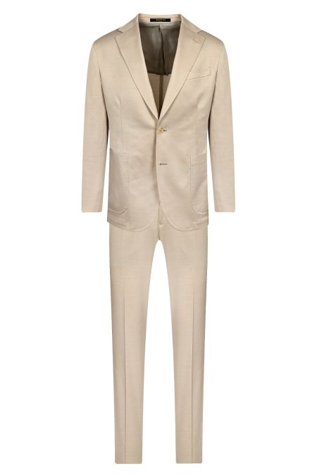 Мъжки дизайнерски костюм в екрю с райе с лен и памук
