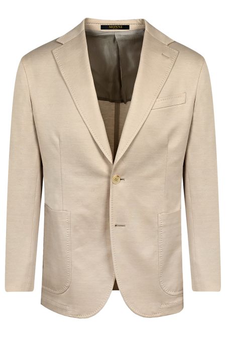 Луксозен мъжки костюм в бежово от италианско памучно трико