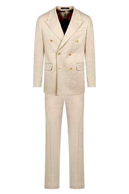 Мъжки двуреден костюм в бежово от италианско памучно трико