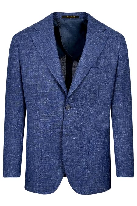 Мъжко луксозно олекотено сако от вълна, лен и коприна в синьо