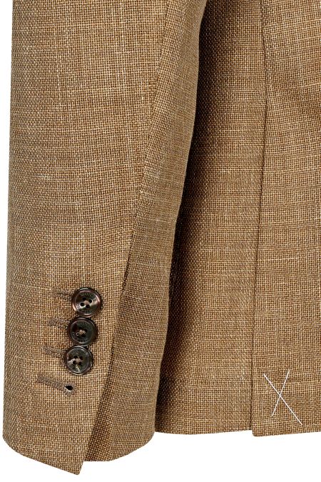 Елегантно олекотено мъжко сако в златисто, изработено от вълна, лен и коприна