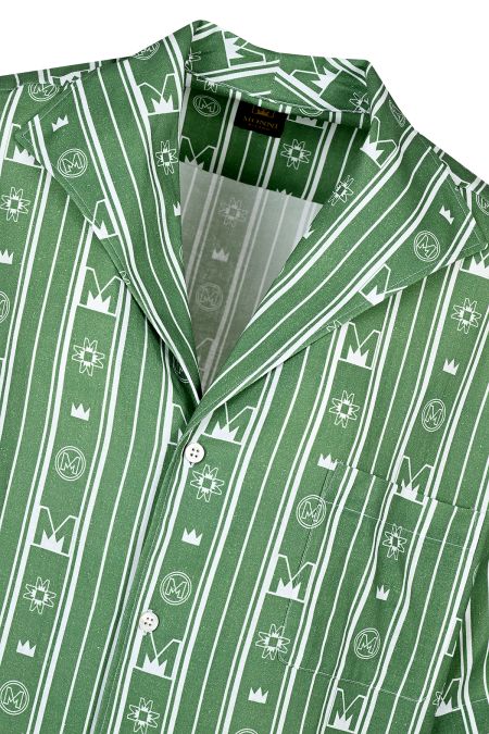 Риза с къс ръкав от лен в десен Green Logos
