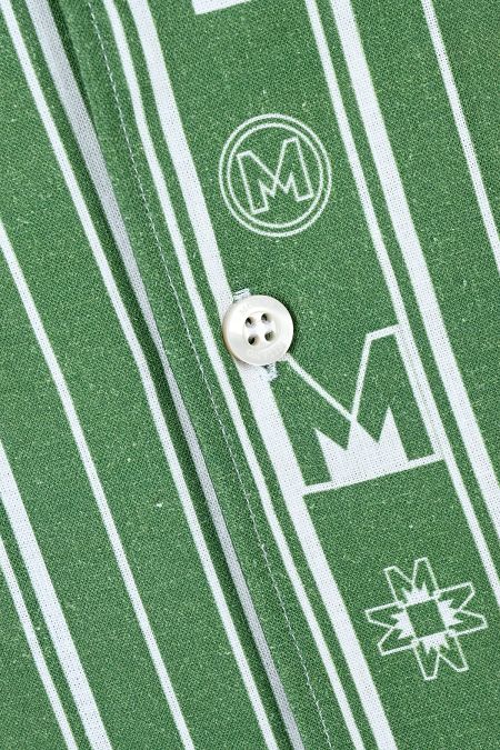 Мъжка риза с къс ръкав от лен в десен Green Logos
