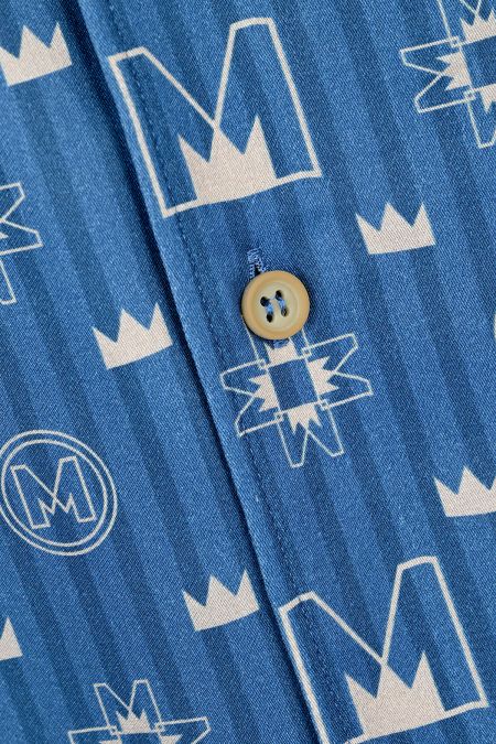 Риза с къс ръкав от лен в десен Blue Symbols
