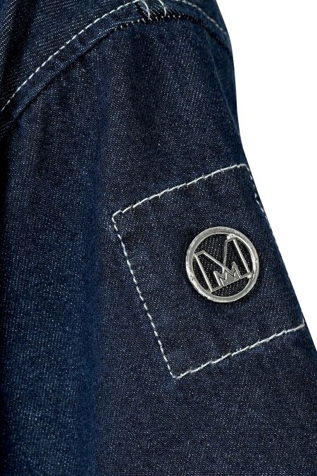 Мъжка denim ризза в тъмносиньо с контрасни панели
