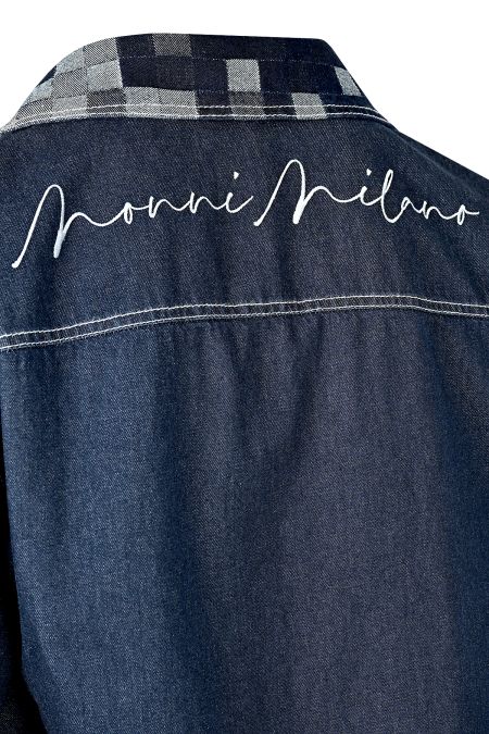 Denim риза в тъмносиньо с контрасни панели
