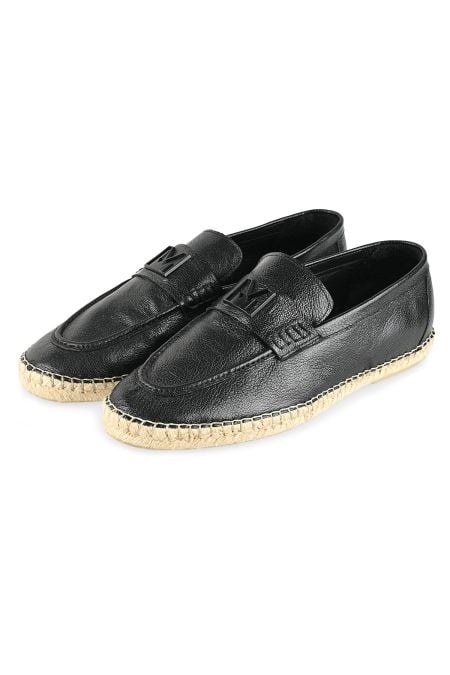 Мъжки дизайнерски еспадрили в черно с лого щампа и метален елемент
