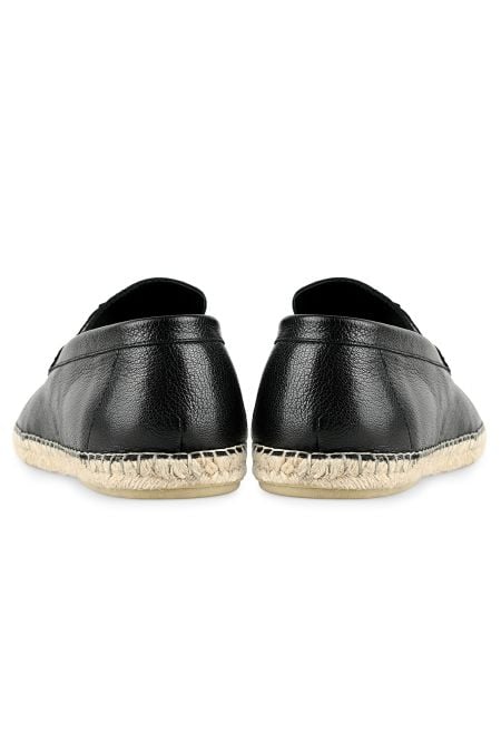 Кожени еспадрили в черни с лого щампа и метален елемент