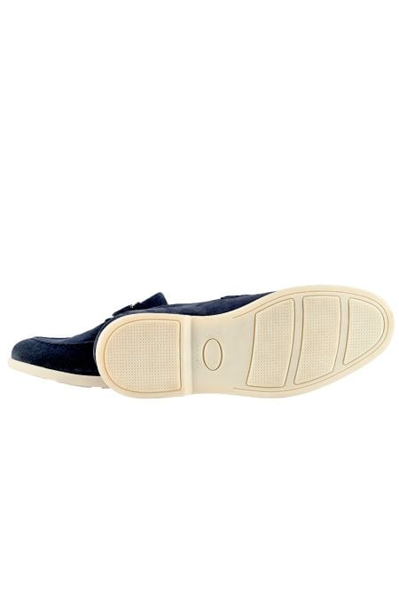 Луксозни мъжки велурени мокасини в тъмносиньо с метален акцент