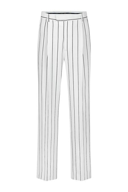 Мъжки панталон Monni Milano в бял цвят с черно райе