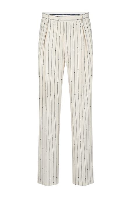 Мъжки панталон с фино брандирано райе в цвят екрю