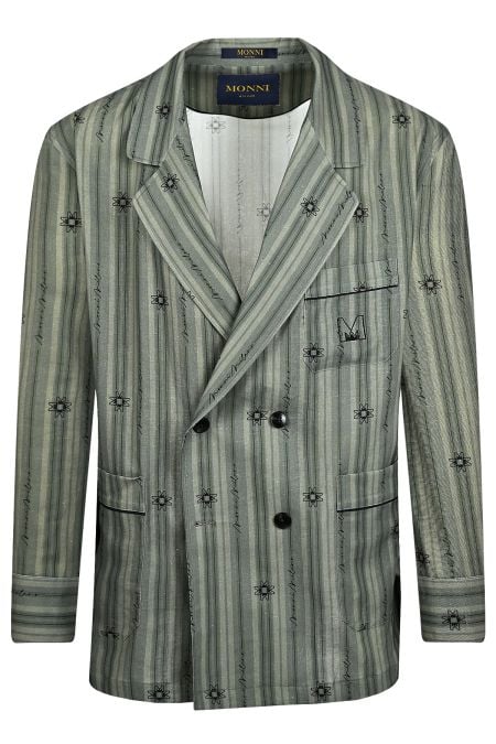 Лятно сако с двуредно закопчаване в зелен дизайнерски принт 