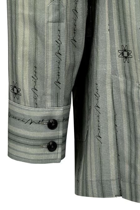 Мъжко сако с двуредно закопчаване в син дизайнерски принт 