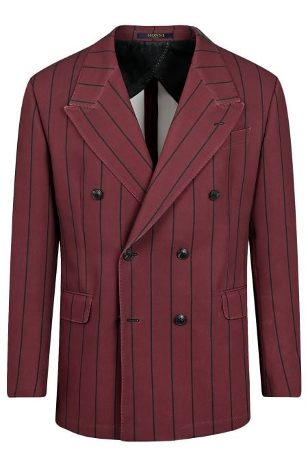 Мъжко двуредно сако в бордо с черно широко райе
