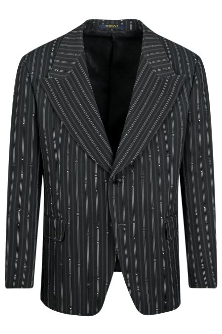 Елегантно класическо мъжко сако с брандирано райе в черно