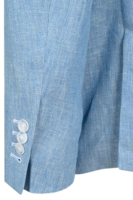 Светлосин елегантен костюм от лен и вълнен плат