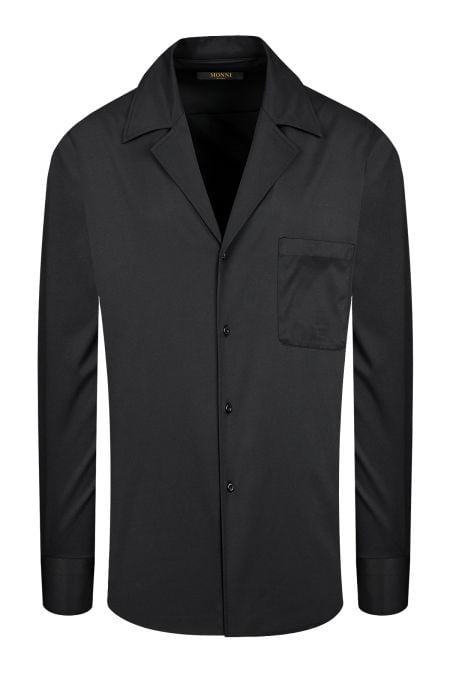 Мъжка памучна риза в черен цвят с изчистен елегантен дизайн